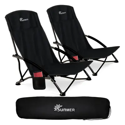 SUNMER Set of Foldable Beach Chair with Side Pocket - Black