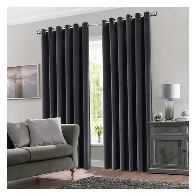 (Charcoal, 90" x 90" (228cm x 228cm)) Blackout Curtains Crushed Velvet Curtain Pair with Tie Bac