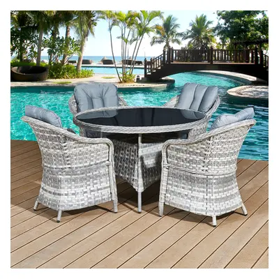 Oseasons Sicilia Rattan Seat Dining Set in Dove Grey with Black Glass