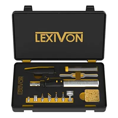 LEXIVON Butane Soldering Iron Multi-Purpose Kit | Cordless Self-Igniting Adjustable Flame 7-Tip 