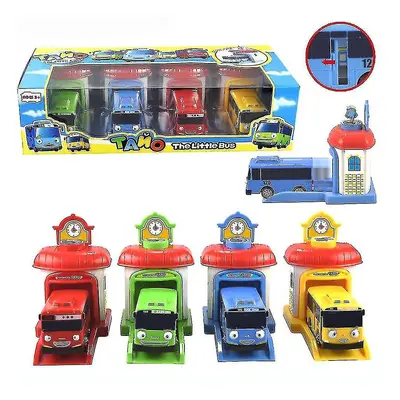 4pcs/set Scale Model Tayo The Little Bus Children Miniature Bus Baby Oyuncak Garage Tayo Bus Eje