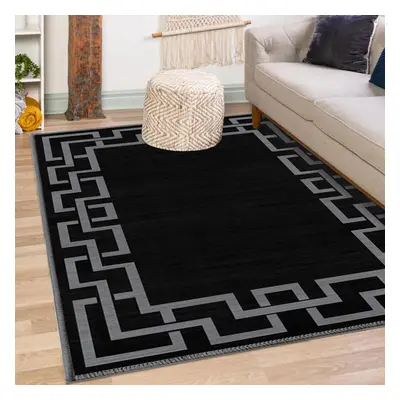 (200 x cm (6 ft in x ft 5in), Nico Black Greeky) Extra Large Area Rugs Printed Geometric Traditi