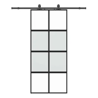 vidaXL Sliding Door with Hardware Set Black 90x205 cm Tempered Glass