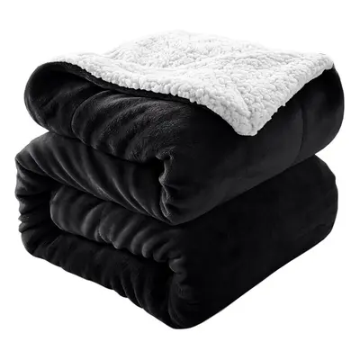 (Black, 230x270 cm) Soft Sherpa Blankets Fleece Throw Bed Sofa Travel