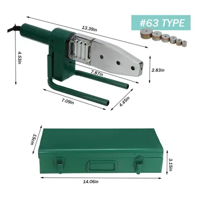 (63 Type) 220V Slots Electric Pipe Welding Machine Heating Tool Head Set For PPR PB PE Plastic