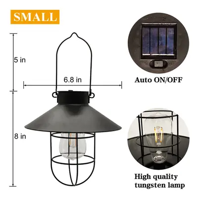 (S - Black) Black/Bronze Retro Solar Powered Lantern Outdoor Hanging Solar Light Vintage Lamp Wi