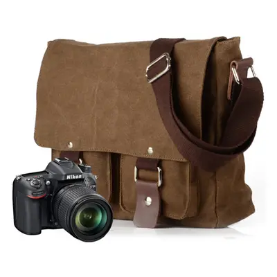 (Coffee) Canvas Camera Bag Shoulder Bags Messenger Bag with Inner Tank for Canon for Sony for Ni