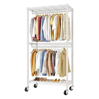 (White) Clothes Rails, Bedroom High Clothes Rack, Portable Clothes Rails with Wheels, Bedroom La