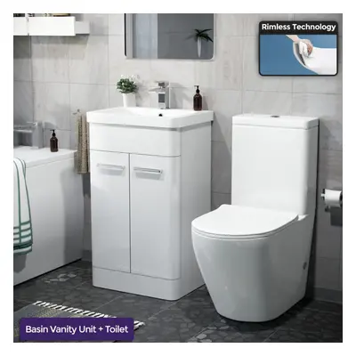 Afern 500mm Freestanding Vanity Unit and Close Coupled Rimless Toilet White