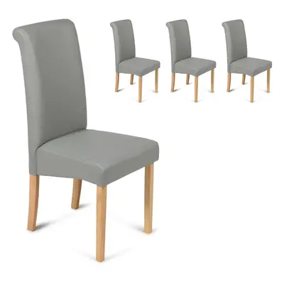 (Grey, 4) Roma Dining Chairs Faux Leather With Scroll Top & Light Oak Leg