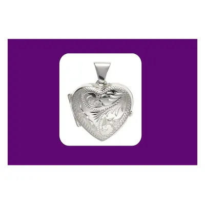 (22" Chain) Sterling Silver Heart Locket 16mm Traditional Engraved Hallmark All Lengths