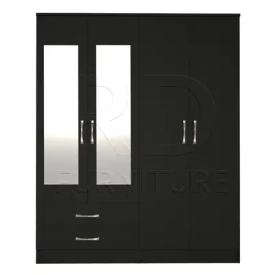 Ready assembled Classic Door Drawer Mirrored Wardrobe Black