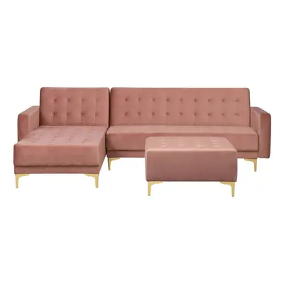 Right Hand Velvet Corner Sofa with Ottoman Pink ABERDEEN