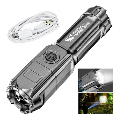 (Square) USB Rechargeable Flashlight Strong Light Zoom Highlight Tactical Flashlight Torches Out