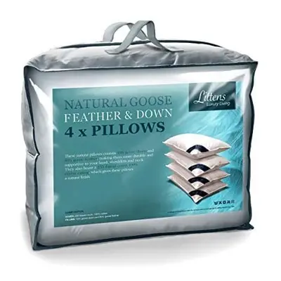 Littens Pack Natural Goose Feather & Down Pillows, 230TC Cotton Case, Down Proof, Piped Edge