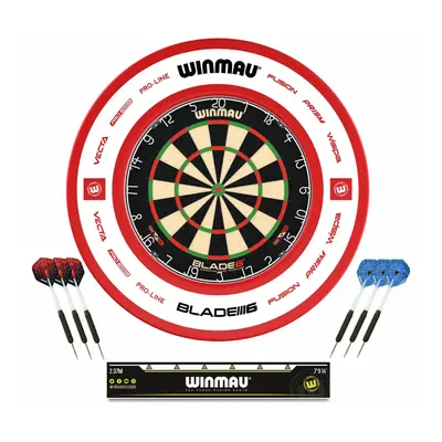 Winmau Blade Dartboard and Red Surround Set with Darts and Oche