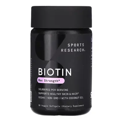 Sports Research, Biotin, Max Strength, 10,000 mcg, Veggie Softgels