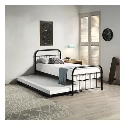 (Black, x 10cm Deep Comfort Foam Mattress) TEWIN HOSPITAL STYLE SINGLE METAL BED FRAME & GUEST T