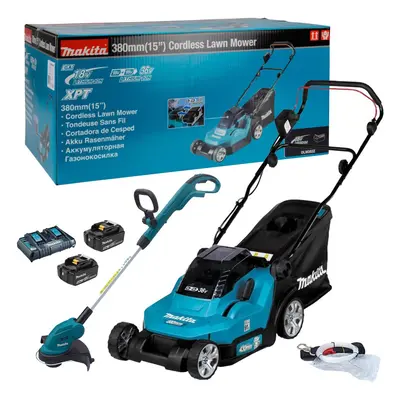 Makita DLM382PT2 18v / 36v LXT Cordless Battery Lawn Mower x 5.0ah + Trimmer