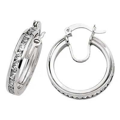 Jewelco London Ladies Sterling Silver Cubic Zirconia Channel Eternity Hoop Earrings 24mm - GVE26