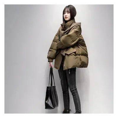 (as the picture, XL) Thickened Winter Students&apos; Hooded Cotton-padded Jacket Short Warm Coat