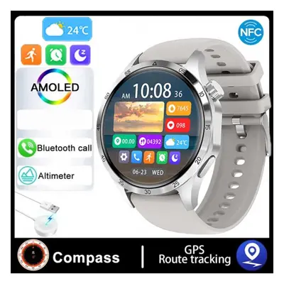 (silver, Silicone strap) Smart Watch Men Watch Pro Amoled Hd Screen Bluetooth Call Nfc Health Mo