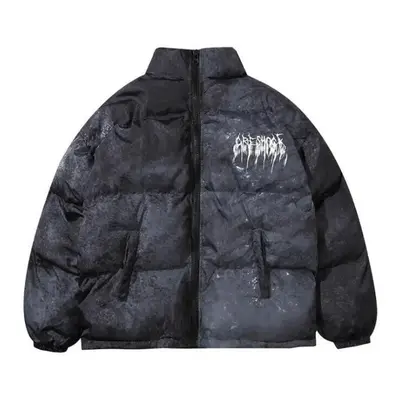 (black, M) Men Hip Hop Oversize Padded Bomber Jacket Coat Streetwear Graffiti Jacket Parka Cotto