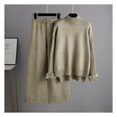 (khaki, OneSize) Autumn Winter Knitted Suits Women&apos;s Half Turtleneck Thickened Oversized Sw