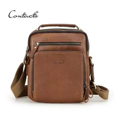 (brown) Contact&apos;s Genuine Leather Messenger Bags Shoulder Bag For Men