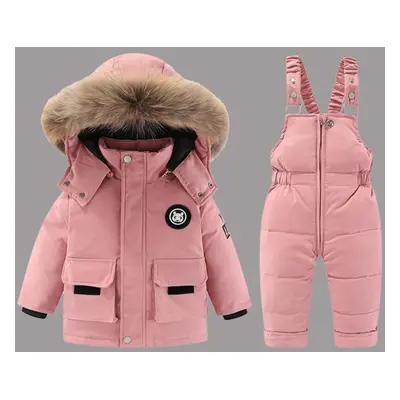 (pink, 110) Children&apos;s Winter Two-piece Padded Jacket With Warm Padded Jacket Overalls