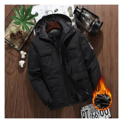 (black, XXL) Autumn And Winter Charge Coat Men&apos;s Plush And Thickened Trendy Cotton Coat Out