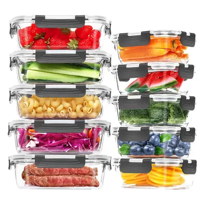 Glass Airtight Meal Prep Container Set for Lunch, on the Go, Leftover, Kitchen Pantry Organizers