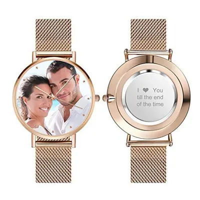 Custom Photo Watch for Women Men Personalised Engraved Text Alloy Watch Customised Rose Gold Wri