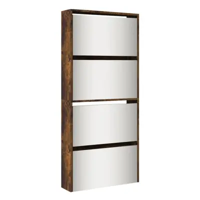 (smoked oak) vidaXL Shoe Cabinet Organiser Rack Stand 4-Layer Mirror Oak/White 63x17x134 cm