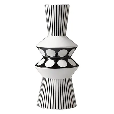 (16.4x16.4x38CM) Geometric Black And White Striped Ceramic Vase Home Decor