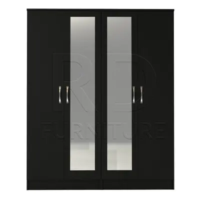 Ready assembled Classic Door Double Mirrored Wardrobe Black