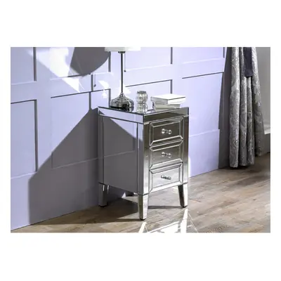 Birlea Valencia Mirrored Glass Drawer Bedside Table with Mock Crystal Handles