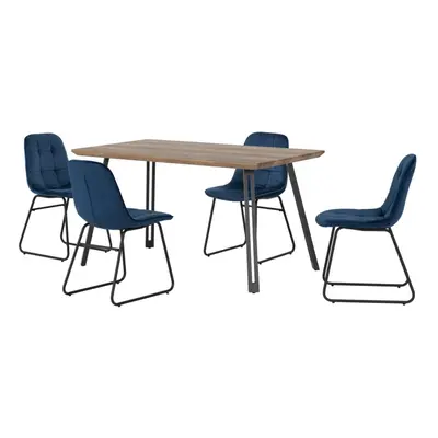 Quebec Straight Edge Dining Set Medium Oak Effect with Blue Lukas Chairs