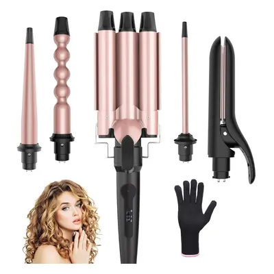 (HC30004) in curling iron set with interchangeable aluminum barrels, curling tongs with heat res