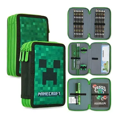 Minecraft Pencil Case, Large Pencil Case Compartment Filled with School Supplies, Gifts (Green C