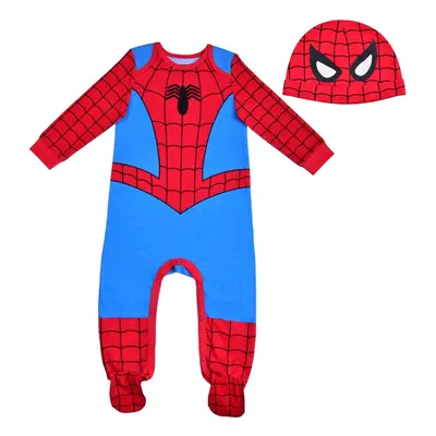 Marvel Spider-Man Boys Long Sleeve Footie Romper and Hat Set for Newborns and Infants