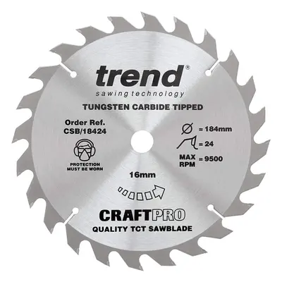 Trend CSB/18424 Craft Pro General Purpose TCT Circular Saw Blade, 184mm x Teeth x 16mm Bore, Tun