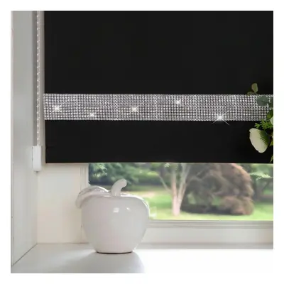 (Black, 150x165cm) Luxury Living Diamante Roller Blind Trimmable Polyester Roller Blind