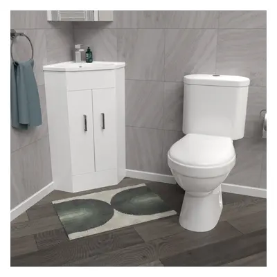 Nes Home White Corner Vanity Unit with Ceramic Basin & Toilet Set