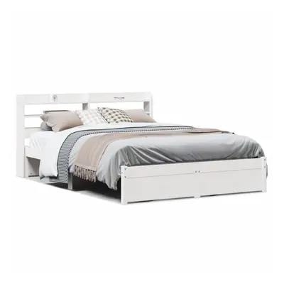 vidaXL Bed Frame with Headboard White 150x200 cm King Size Solid Wood Pine