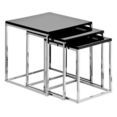 Premier Housewares Black Nest of Tables with Chrome Frame