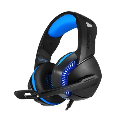 (Black blue) Built-in Sound Card Gaming Headset 50mm Drive Unit With USB+3.5mm Audio Plug Rotati