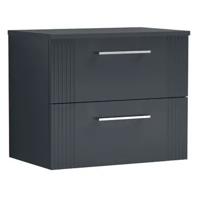 Retro Drawer Wall Hung Vanity Unit with Colour Coordinating Worktop - 600mm - Satin Soft Black -