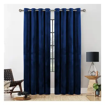 (Blue Navy, 66" x 90" (168 x 228)cm) Velvet Curtain Pair Thermal Insulated Curtains with Tie Bac