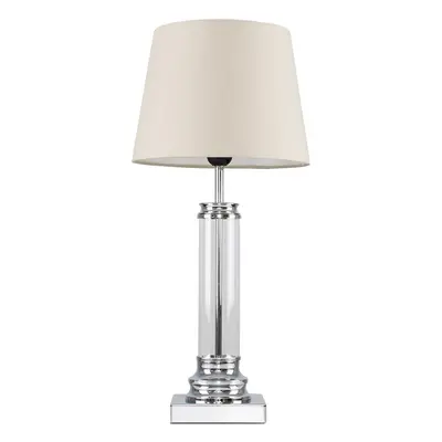 Modern Clear Glass Column Design Touch Table Lamp with a Beige Tapered Shade